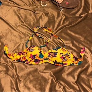 Yellow with flowers bathing suit top